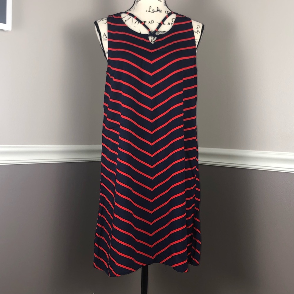 - Navy blue and red striped slip dress